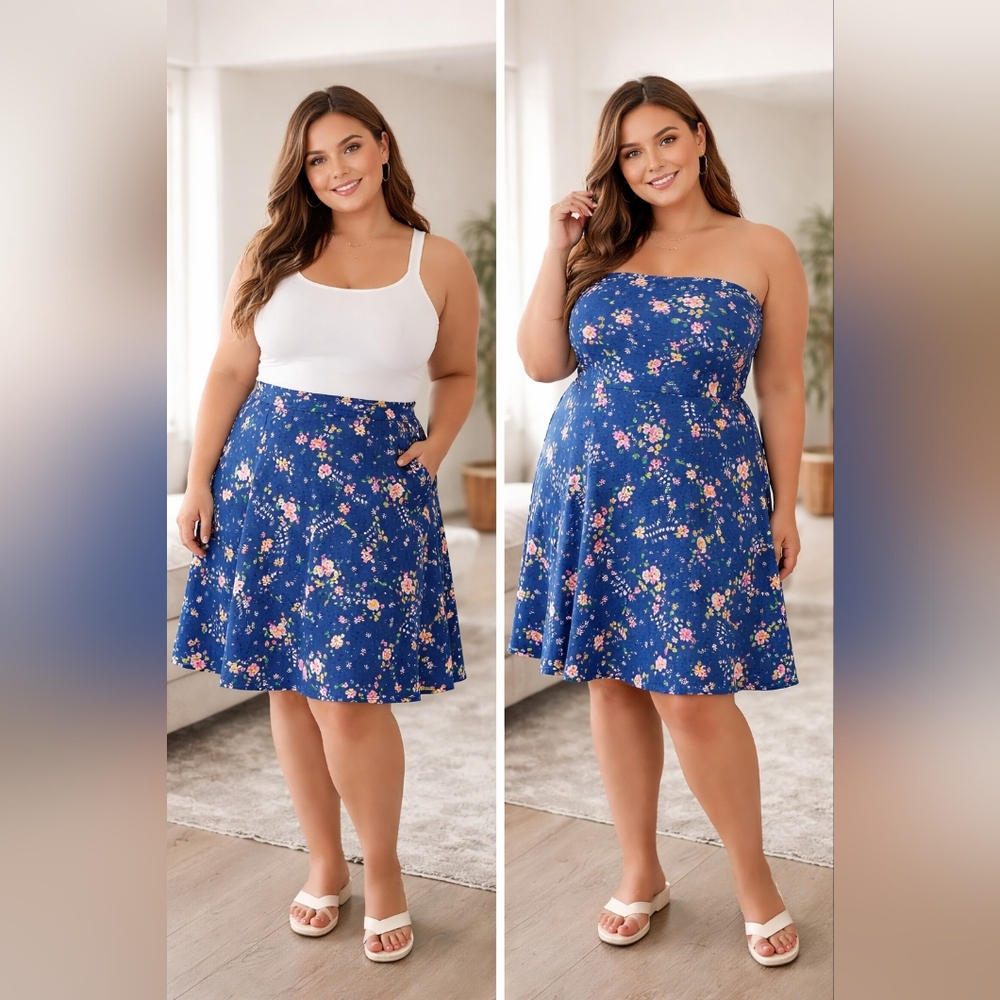 LuLaRoe Azure Skirt 2XL Blue Floral A-Line – Wear as Skirt or Strapless Top